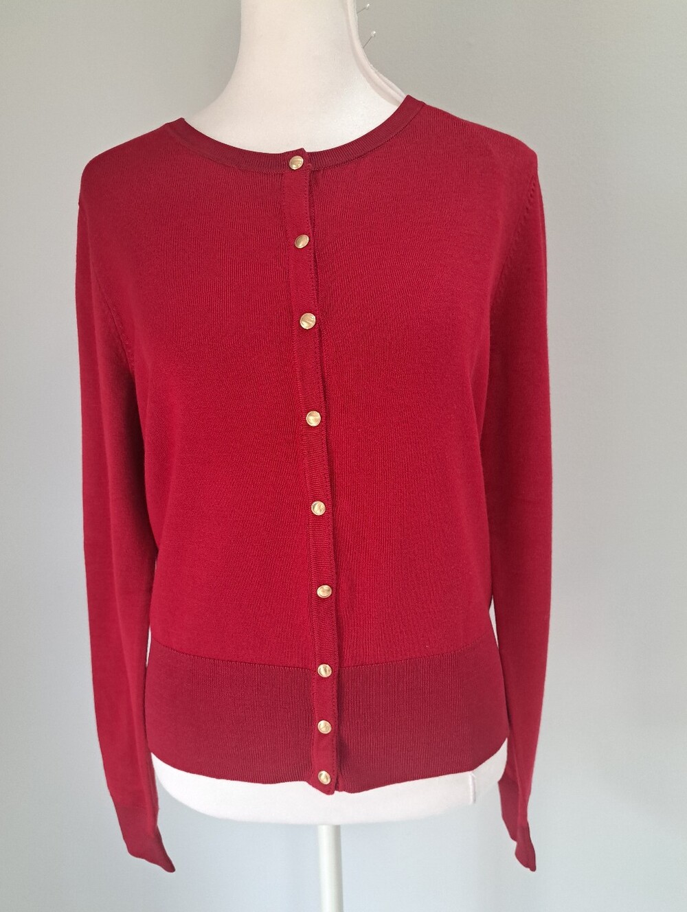 NWT White House Black Market Metallic Button-Front Crewneck Sweater Burgundy